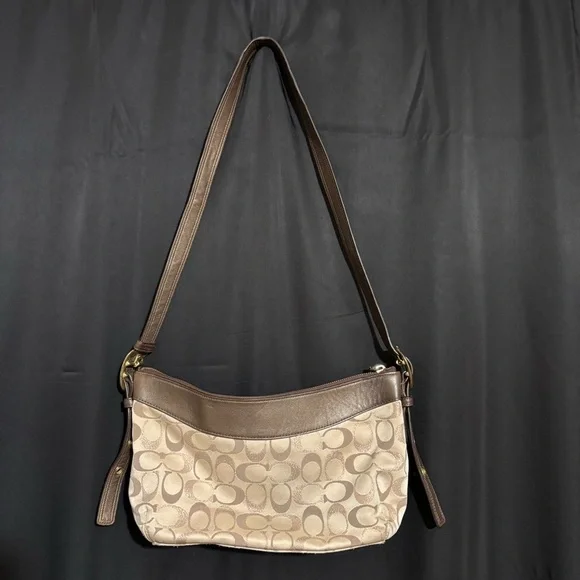 COACH Khaki Ashley Signature Print Hobo Shoulder Bag with Mahogany Accents Strap - Picture 4 of 13
